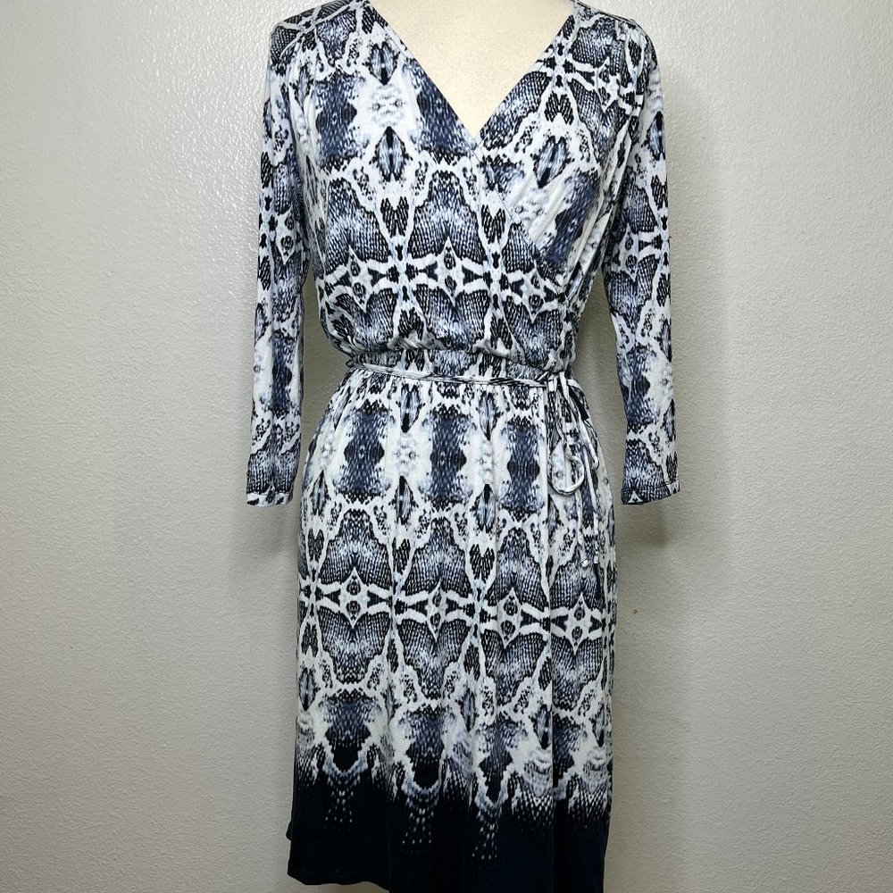 Fresh Produce Dress Surplice Faux Wrap White Animal Print Size M